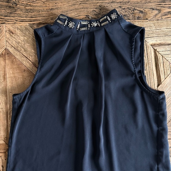 H&M Chic Navy Blue Sleeveless Women's Blouse with Embellished Neckline US 2 - Picture 2 of 6